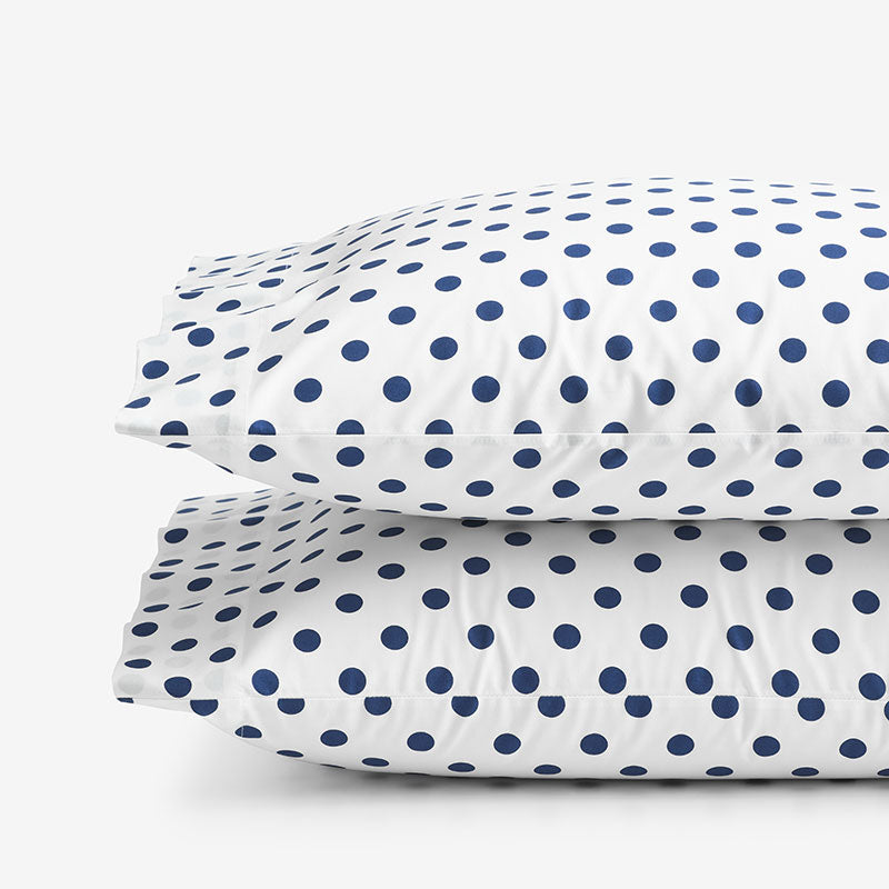 Dot Classic Cool Organic Cotton Percale Pillowcase Set - Dark Blue, Standard,Dark Blue