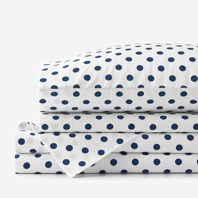 Dot Classic Cool Organic Cotton Percale Bed Sheet Set - Dark Blue, Twin XL,Dark Blue