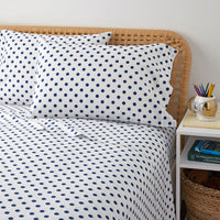 Dot Classic Cool Organic Cotton Percale Bed Sheet Set - Dark Blue, Twin XL,Dark Blue