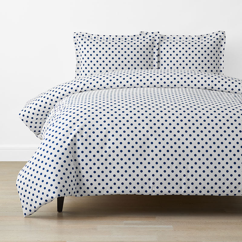 Dot Classic Cool Organic Cotton Percale Duvet Cover Set - Dark Blue, Twin/Twin XL,Dark Blue