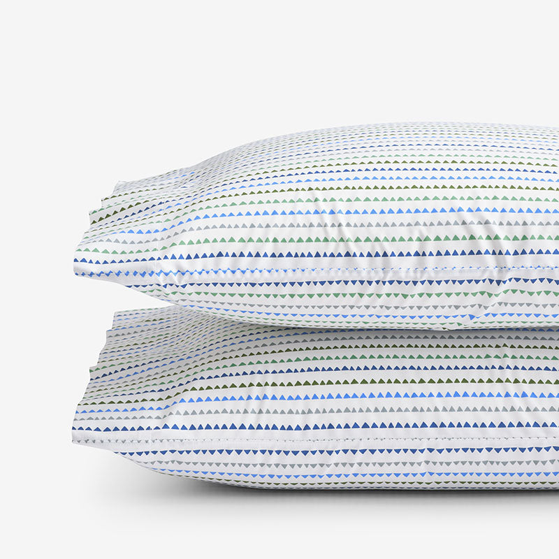 Zig Zag Classic Cool Organic Cotton Percale Pillowcase Set - Blue, Standard,Blue