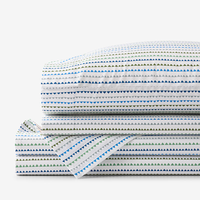 Zig Zag Classic Cool Organic Cotton Percale Bed Sheet Set - Blue, Twin XL,Blue