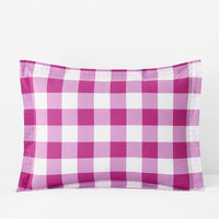 Big Check Classic Cool Organic Cotton Percale Reversible Sham - Fuchsia, Standard,Fuchsia