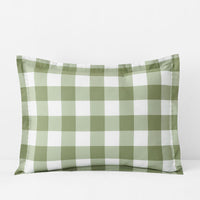 Big Check Classic Cool Organic Cotton Percale Reversible Sham - Moss, Standard,Moss