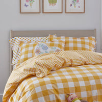 Big Check Classic Cool Organic Cotton Percale Reversible Sham - Yellow, Standard,Yellow