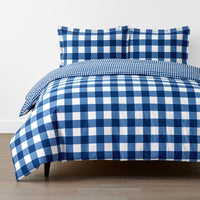 Big Check Classic Cool Organic Cotton Percale Reversible Duvet Cover Set - Dark Blue, Twin/Twin XL,Dark Blue
