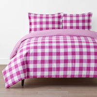 Big Check Classic Cool Organic Cotton Percale Reversible Duvet Cover Set - Fuchsia, Twin/Twin XL,Fuchsia
