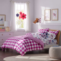 Big Check Classic Cool Organic Cotton Percale Reversible Duvet Cover Set - Fuchsia, Twin/Twin XL,Fuchsia