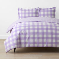 Big Check Classic Cool Organic Cotton Percale Reversible Duvet Cover Set - Lilac, Twin/Twin XL,Lilac