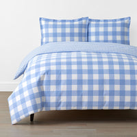 Big Check Classic Cool Organic Cotton Percale Reversible Duvet Cover Set - Light Blue, Twin/Twin XL,Light Blue