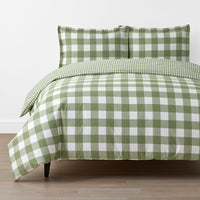 Big Check Classic Cool Organic Cotton Percale Reversible Duvet Cover Set - Moss, Twin/Twin XL,Moss