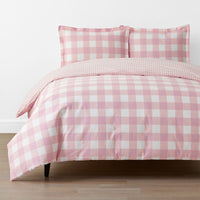 Big Check Classic Cool Organic Cotton Percale Reversible Duvet Cover Set - Petal Pink, Twin/Twin XL,Petal Pink