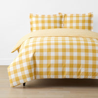 Big Check Classic Cool Organic Cotton Percale Reversible Duvet Cover Set - Yellow, Twin/Twin XL,Yellow