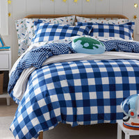 Big Check Classic Cool Organic Cotton Percale Reversible Comforter Set - Dark Blue, Twin/Twin XL,Dark Blue