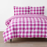 Big Check Classic Cool Organic Cotton Percale Reversible Comforter Set - Fuchsia, Twin/Twin XL,Fuchsia