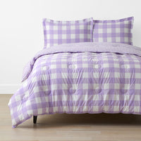 Big Check Classic Cool Organic Cotton Percale Reversible Comforter Set - Lilac, Twin/Twin XL,Lilac
