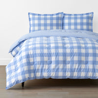 Big Check Classic Cool Organic Cotton Percale Reversible Comforter Set - Light Blue, Twin/Twin XL,Light Blue