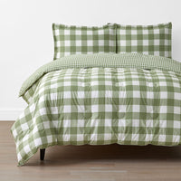 Big Check Classic Cool Organic Cotton Percale Reversible Comforter Set - Moss, Twin/Twin XL,Moss