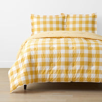 Big Check Classic Cool Organic Cotton Percale Reversible Comforter Set - Yellow, Twin/Twin XL,Yellow