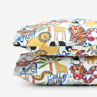 Into the Jungle Classic Cool Organic Cotton Percale Pillowcase Set - White Multi, Standard,White Multi