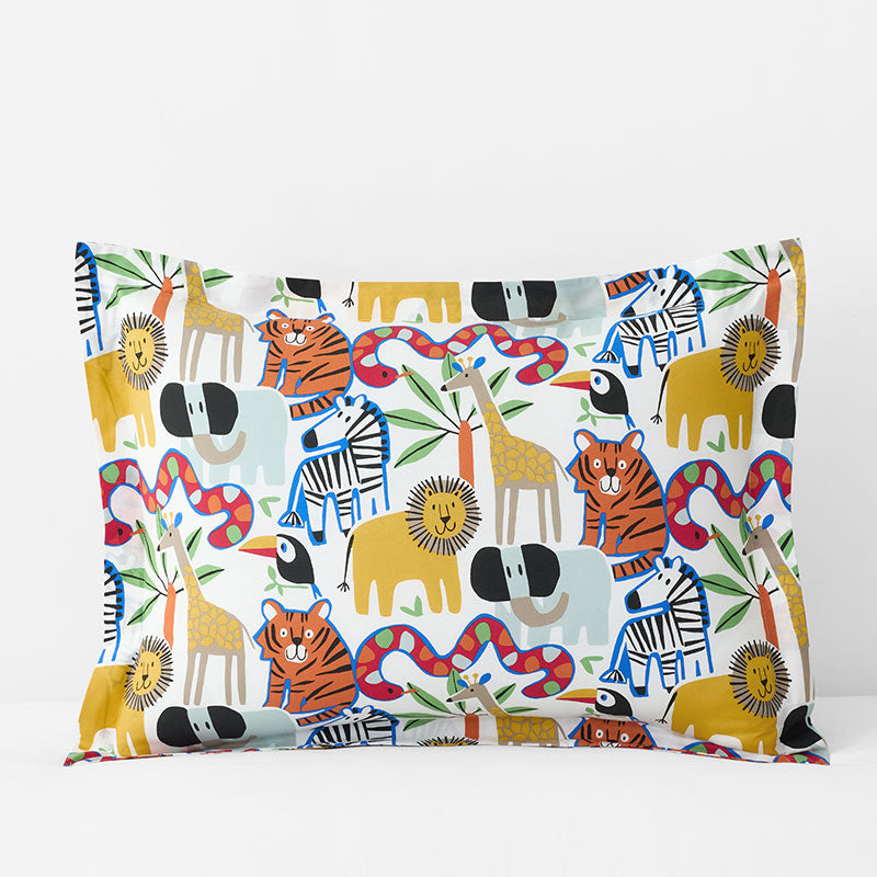Into the Jungle Classic Cool Organic Cotton Percale Sham - White Multi, Standard,White Multi