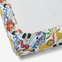 Into the Jungle Classic Cool Organic Cotton Percale Crib Sheet - White Multi, Crib,White Multi
