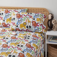Into the Jungle Classic Cool Organic Cotton Percale Bed Sheet Set - White Multi, Twin XL,White Multi