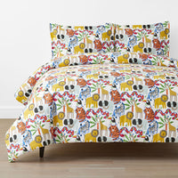 Into the Jungle Classic Cool Organic Cotton Percale Duvet Cover Set - White Multi, Twin/Twin XL,White Multi