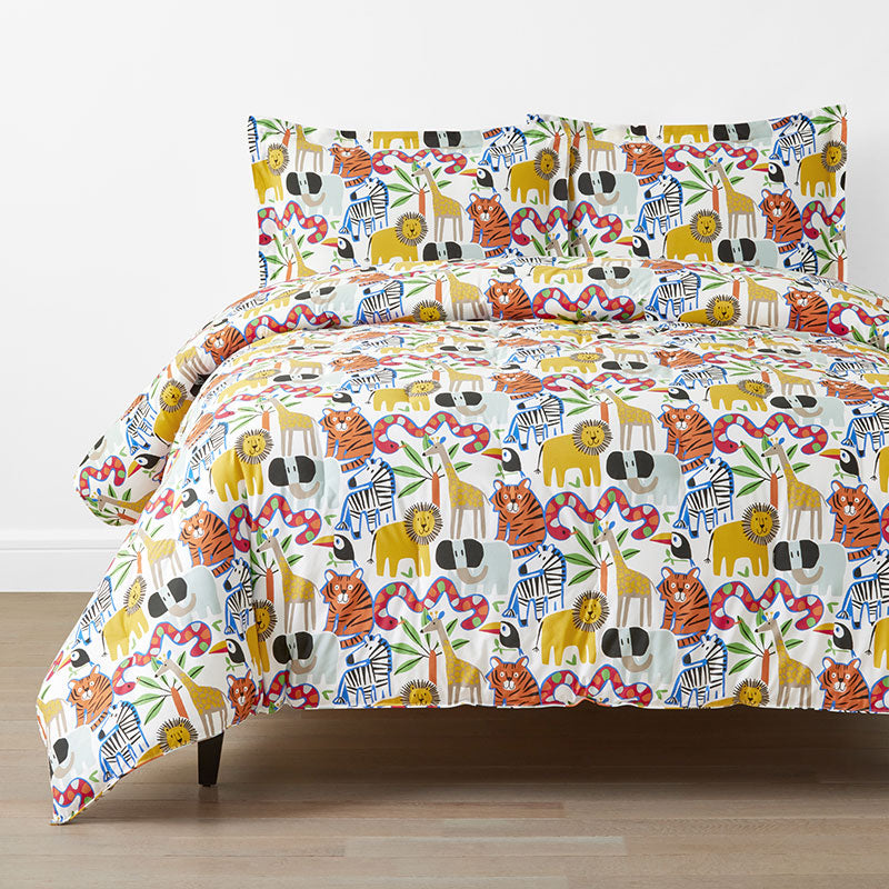 Into the Jungle Classic Cool Organic Cotton Percale Comforter Set - White Multi, Twin/Twin XL,White Multi