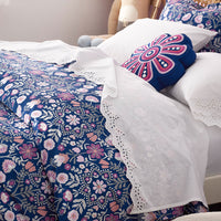 Folk Garden Classic Cool Organic Cotton Percale Duvet Cover Set - Navy, Twin/Twin XL,Navy