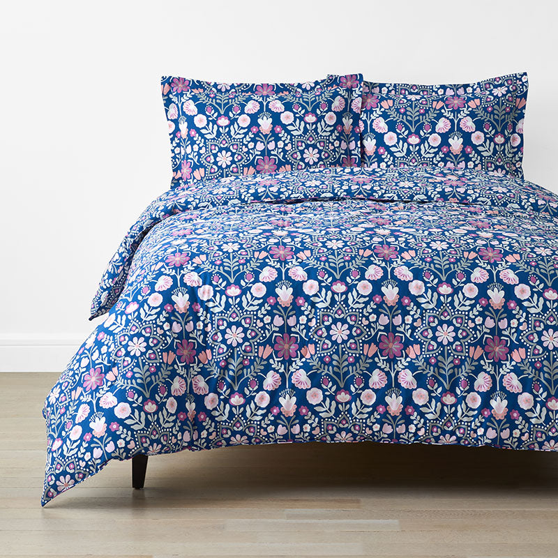 Folk Garden Classic Cool Organic Cotton Percale Comforter Set - Navy, Twin/Twin XL,Navy