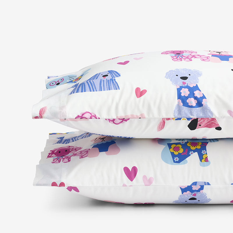 Puppy Love Classic Cool Organic Cotton Percale Pillowcase Set - Multi, Standard,Multi