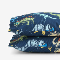 Dino Stomp Classic Cool Organic Cotton Percale Pillowcase Set - Navy, Standard,Navy