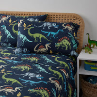 Dino Stomp Classic Cool Organic Cotton Percale Pillowcase Set - Navy, Standard,Navy