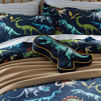 Dino Stomp Classic Cool Organic Cotton Percale Pillowcase Set - Navy, Standard,Navy