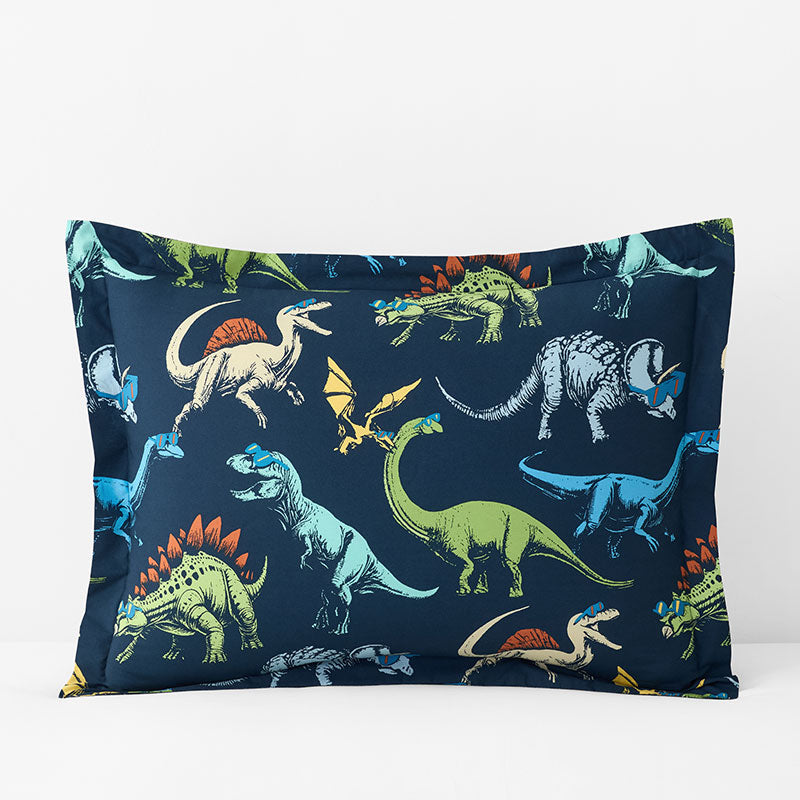 Dino Stomp Classic Cool Organic Cotton Percale Sham - Navy, Standard,Navy