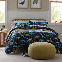Dino Stomp Classic Cool Organic Cotton Percale Sham - Navy, Standard,Navy