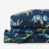 Dino Stomp Classic Cool Organic Cotton Percale Bed Sheet Set - Navy, Twin XL,Navy