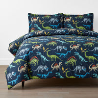 Dino Stomp Classic Cool Organic Cotton Percale Duvet Cover Set - Navy, Twin/Twin XL,Navy