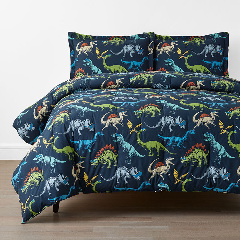 Dino Stomp Classic Cool Organic Cotton Percale Comforter Set - Navy, Twin/Twin XL,Navy