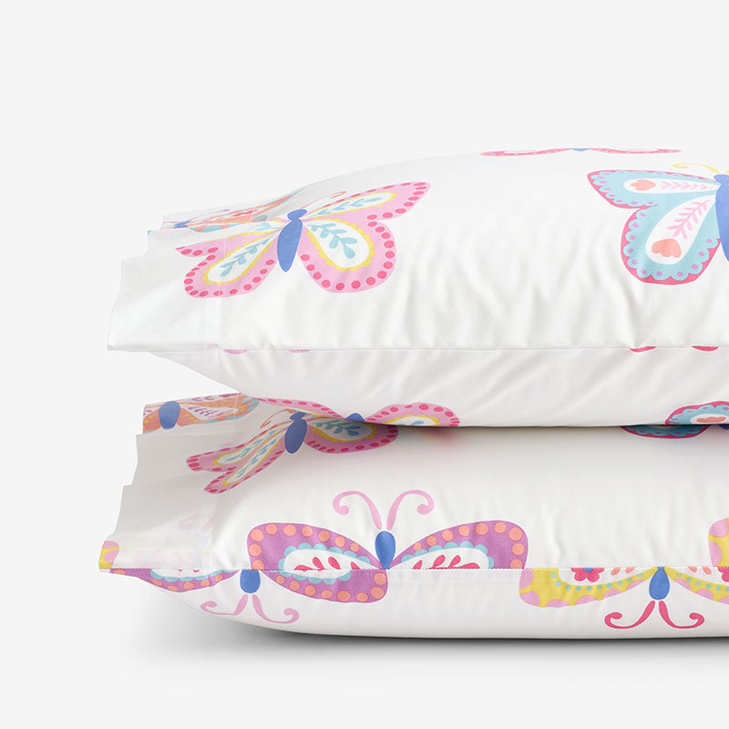 Colorful Butterflies Classic Cool Organic Cotton Percale Pillowcase Set - Multi, Standard,Multi
