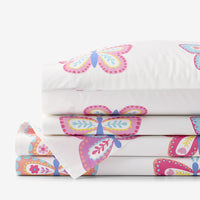 Colorful Butterflies Classic Cool Organic Cotton Percale Bed Sheet Set - Multi, Twin XL,Multi