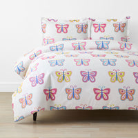 Colorful Butterflies Classic Cool Organic Cotton Percale Duvet Cover Set - Multi, Twin/Twin XL,Multi