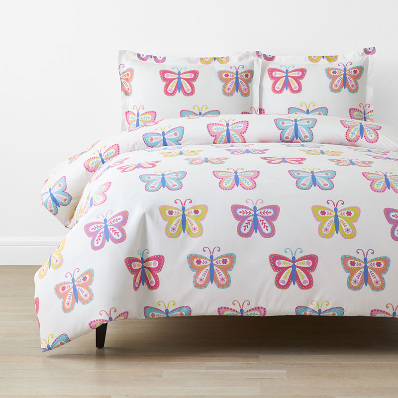 Colorful Butterflies Classic Cool Organic Cotton Percale Duvet Cover Set - Multi, Twin/Twin XL,Multi