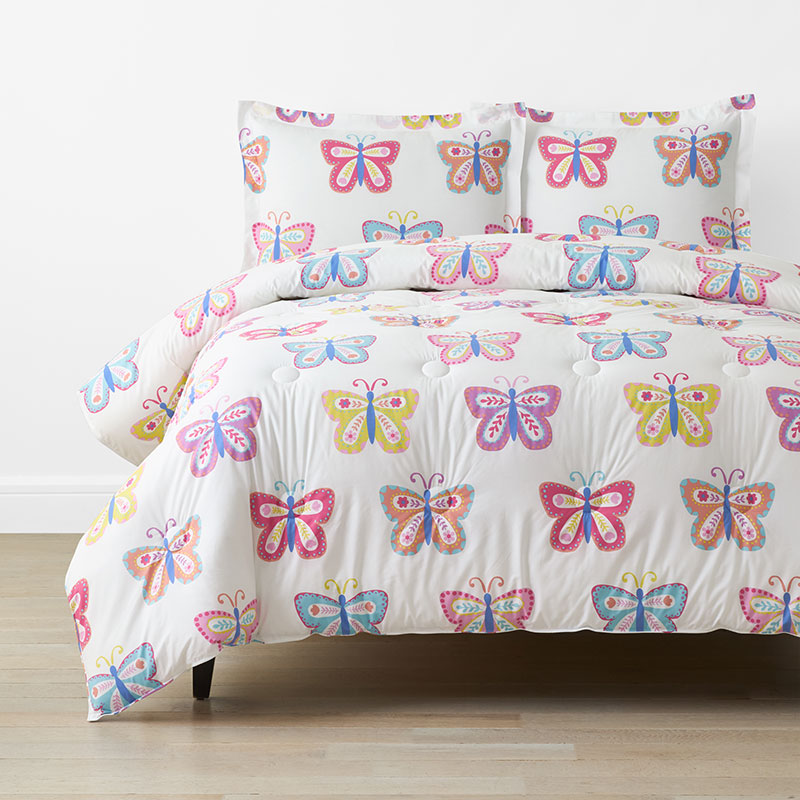 Colorful Butterflies Classic Cool Organic Cotton Percale Comforter Set - Multi, Twin/Twin XL,Multi