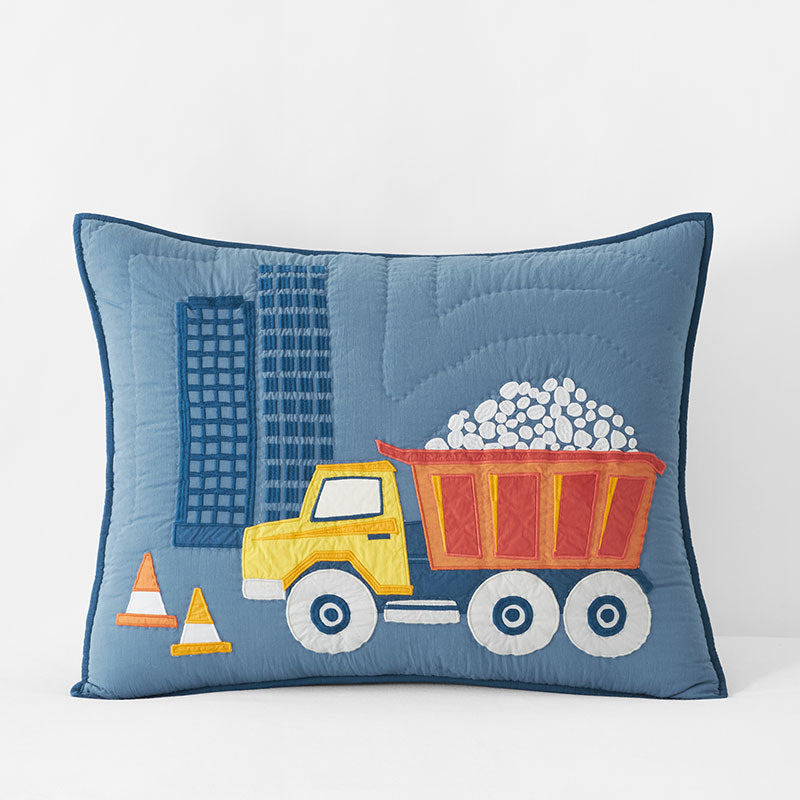 Construction Trucks Quilted Sham - Blue, Standard,Blue Multi