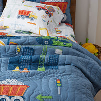 Construction Trucks Quilted Sham - Blue, Standard,Blue Multi