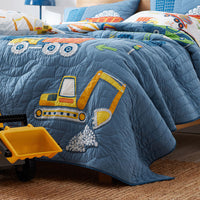 Construction Trucks Quilted Sham - Blue, Standard,Blue Multi