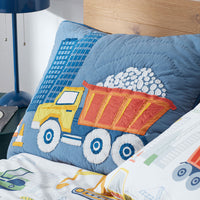 Construction Trucks Quilted Sham - Blue, Standard,Blue Multi
