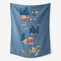 Construction Trucks Quilted Sham - Blue, Standard,Blue Multi